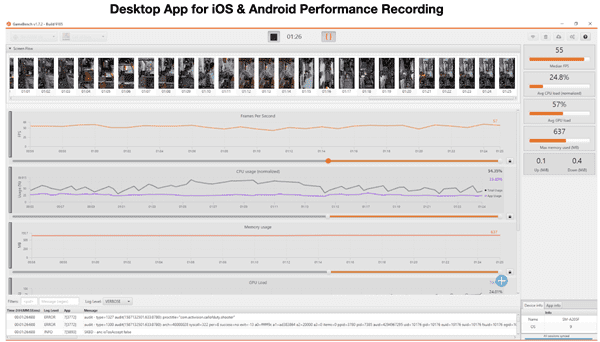 GameBench desktop app recording iOS and Android performance