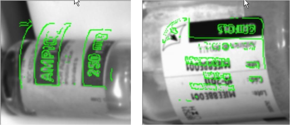 Vial label text detected via contour recognition